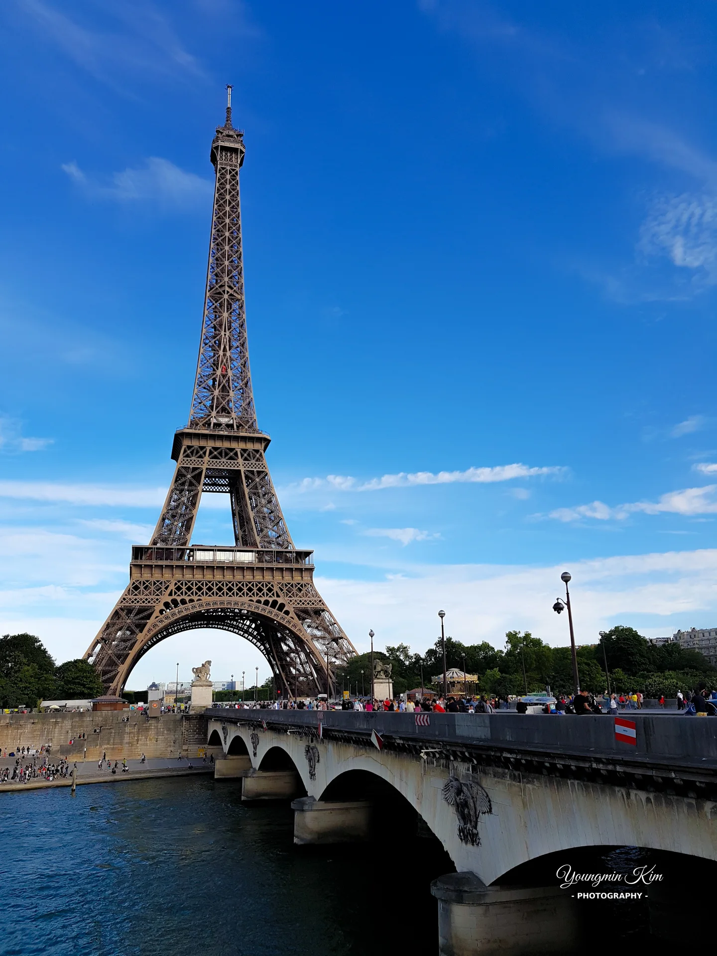 The Eiffel Tower rising above Paris on a clear day